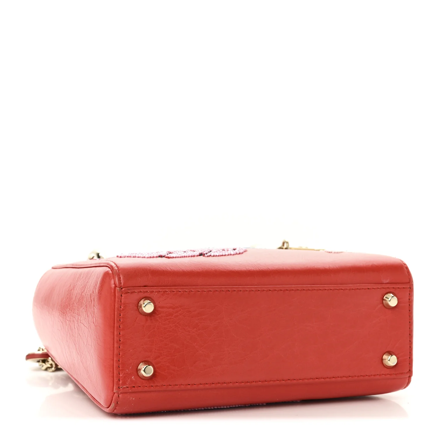 Calfskin Beaded Mini Lady Dior Rouge Multicolor - Top Club