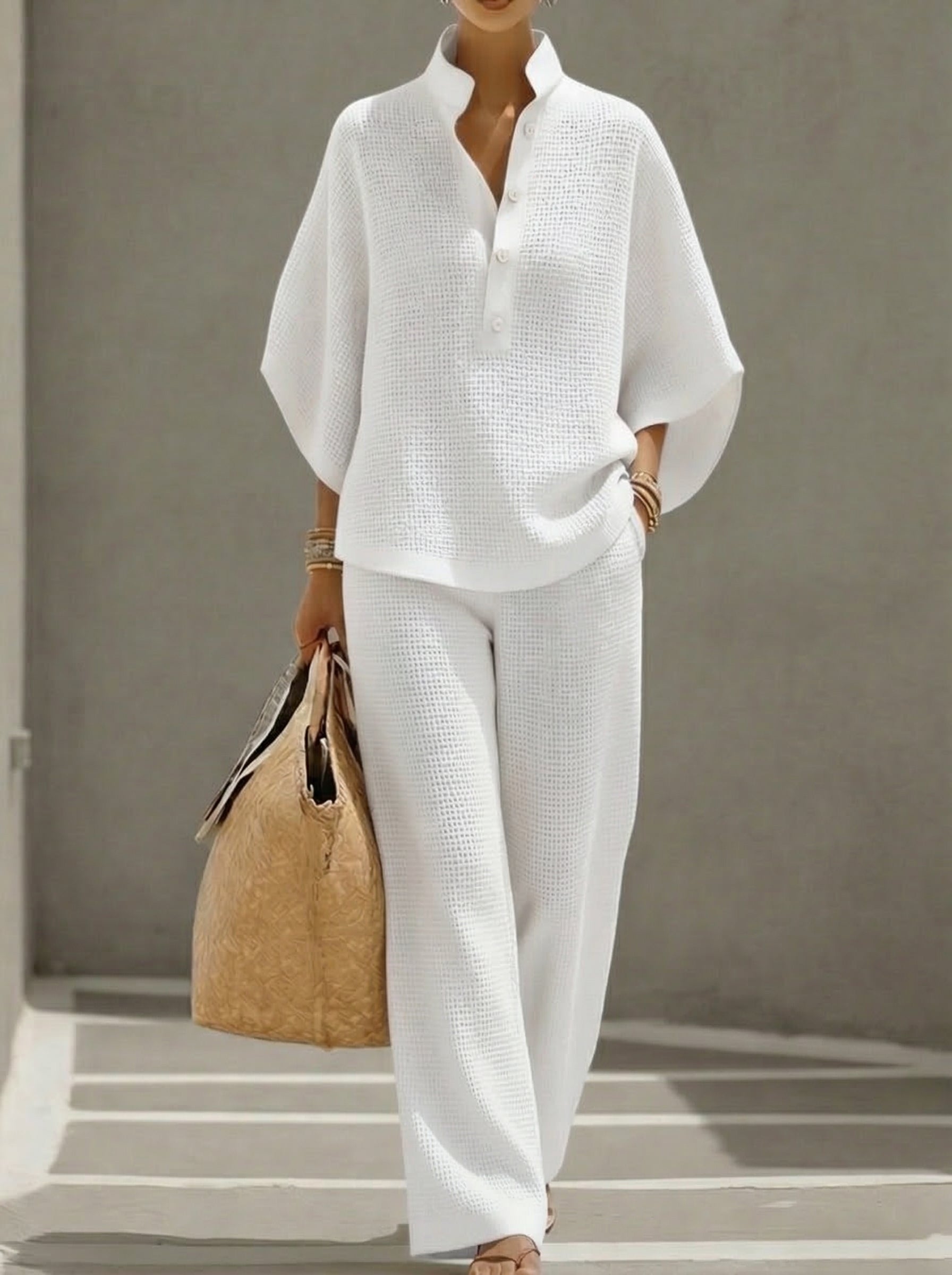 Plus Size Friendly Women's Waffle Two-Piece Set - Nordfashionstorm - Women's Clothing, Fashion for You - Nordfashionstorm.com