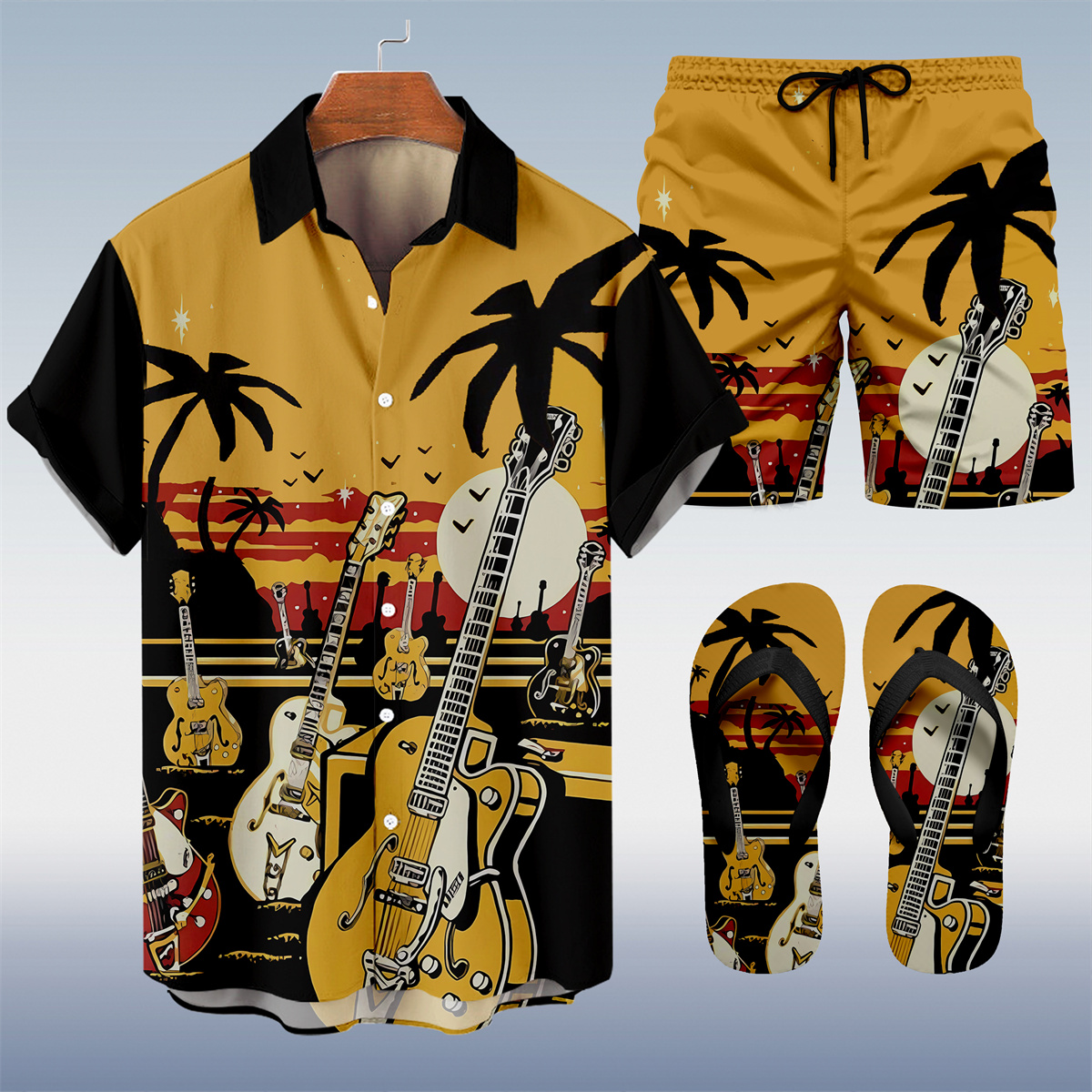 Suitmens Men's Tiki Party Hawaiian Vacation Print Three-Piece Set 020