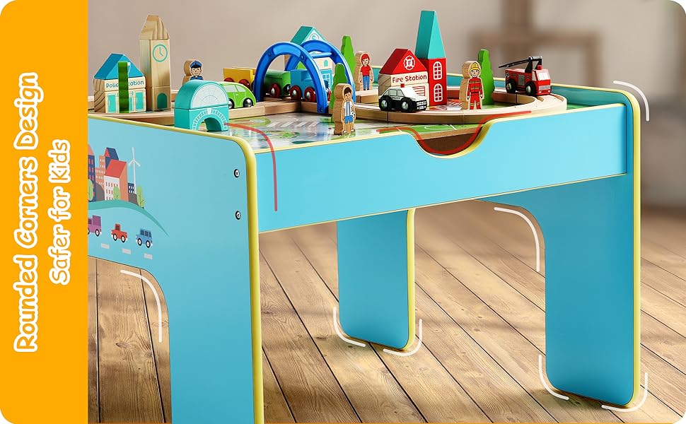 wooden train track table