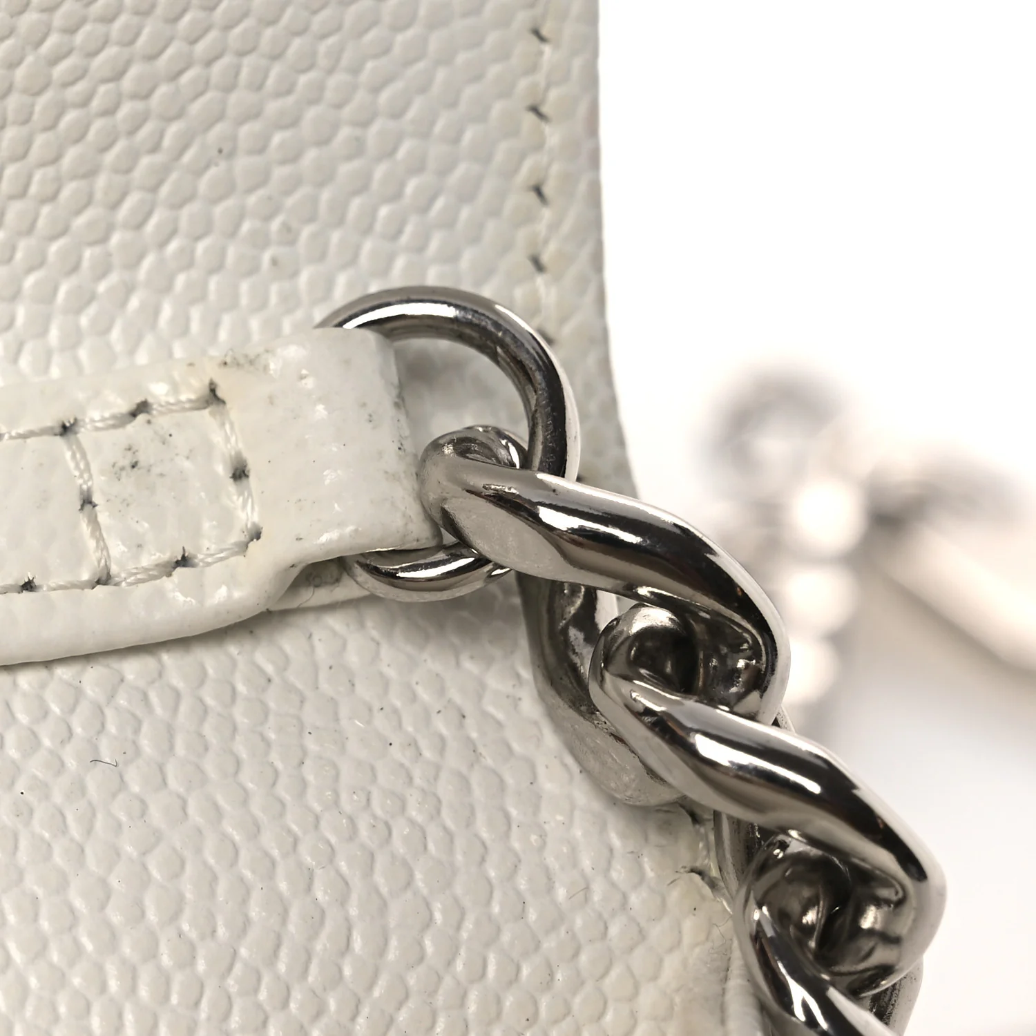 Caviar Quilted Enamel Coco Clutch With Chain White - Top Club
