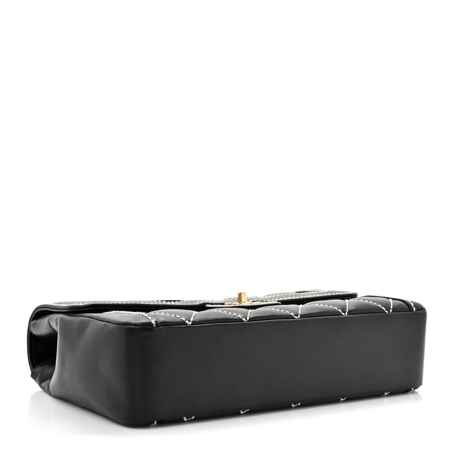 Calfskin Quilted Wild Stitch Large Top Handle Flap Black - Top Club