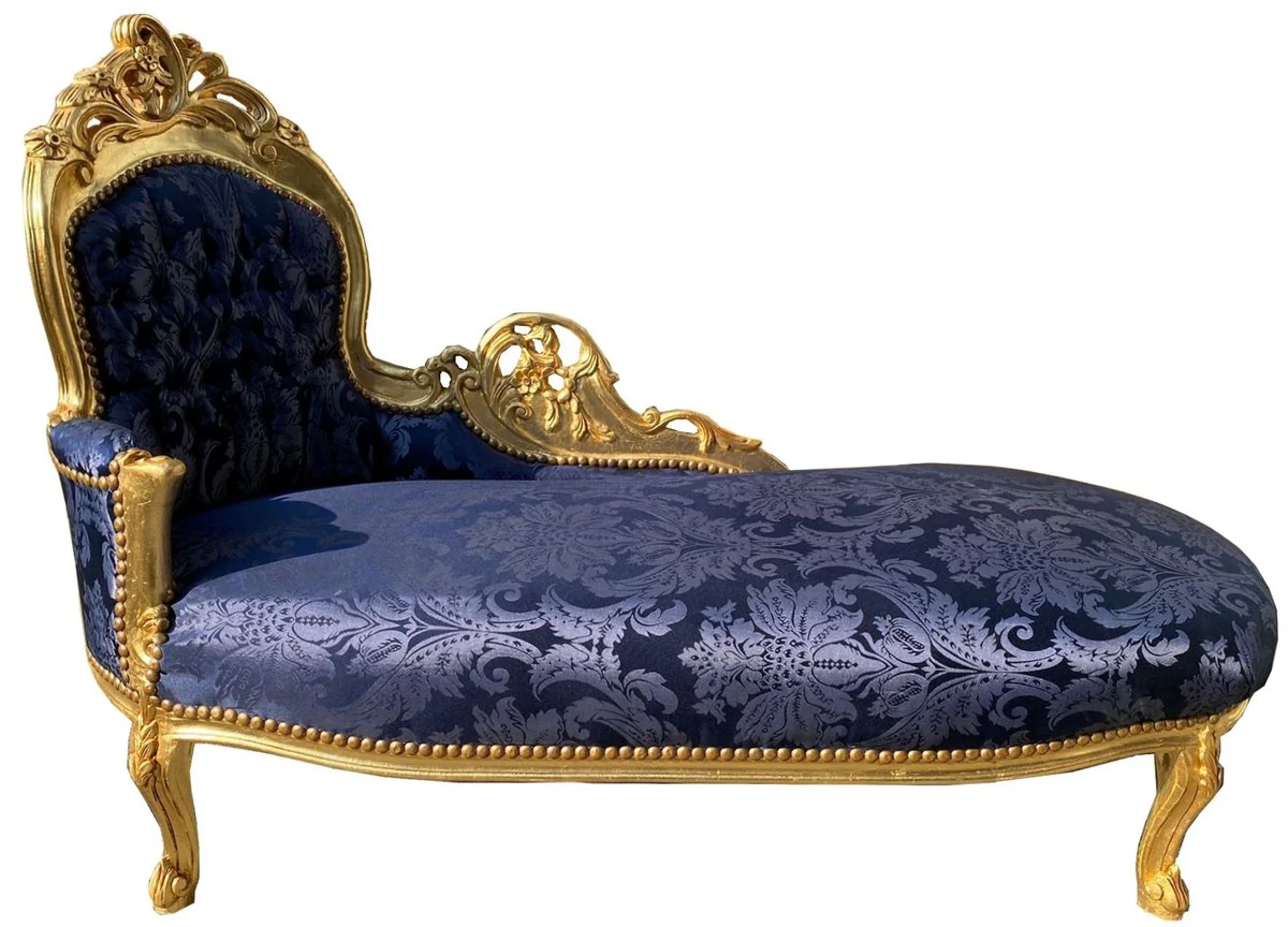 Baroque chaise longue left side blue / gold - handmade solid wood chaise longue with elegant pattern - baroque living room furniture
