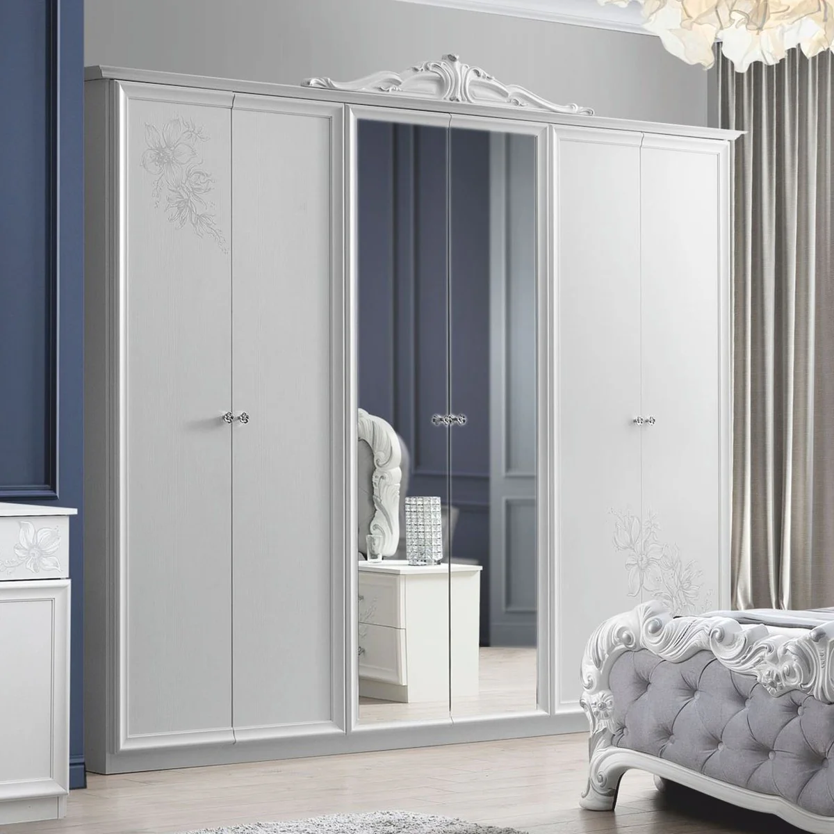 Luxury Baroque Bedroom Cabinet White 261 cm - Baroque Bedroom Furniture