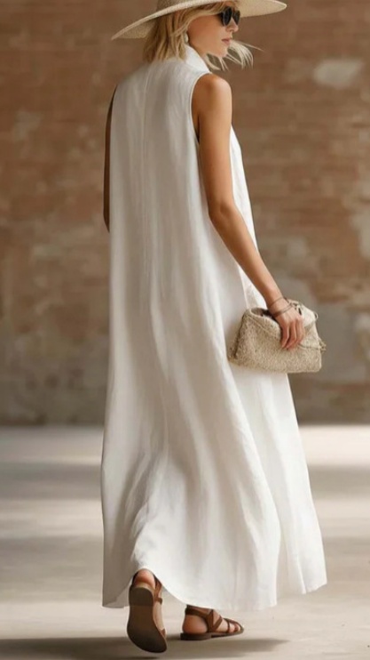 Women's Loose-Fit Stand-Collar Linen-Cotton Dress - Nordfashionstorm - Women's Clothing, Fashion for You - Nordfashionstorm.com