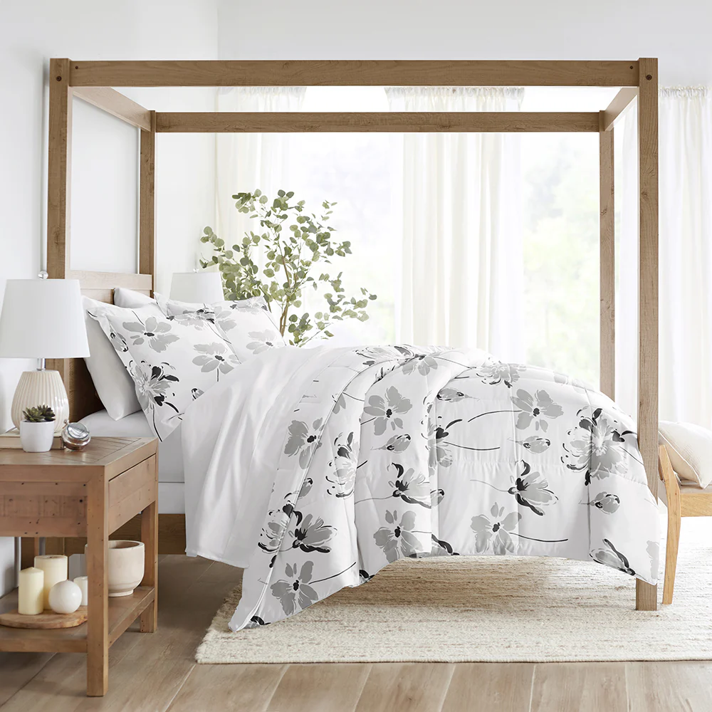 Magnolia Grey Patterned Down-Alternative Comforter Set - Sale