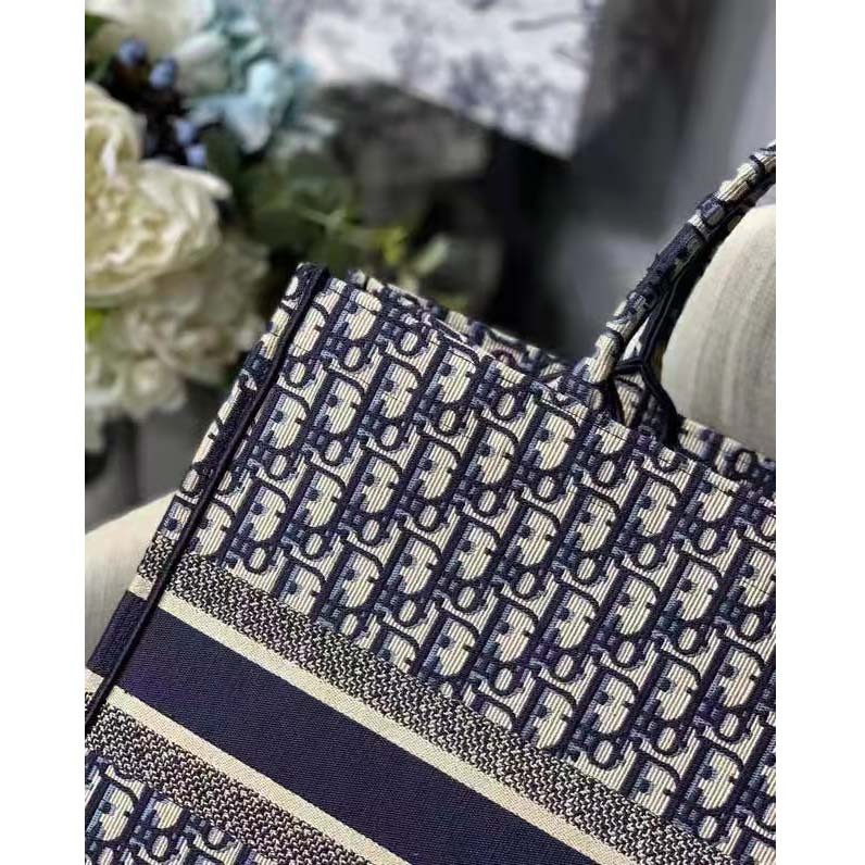 CD Unisex CD Large Book Tote Navy Blue CD Oblique Embroidery - Top Club