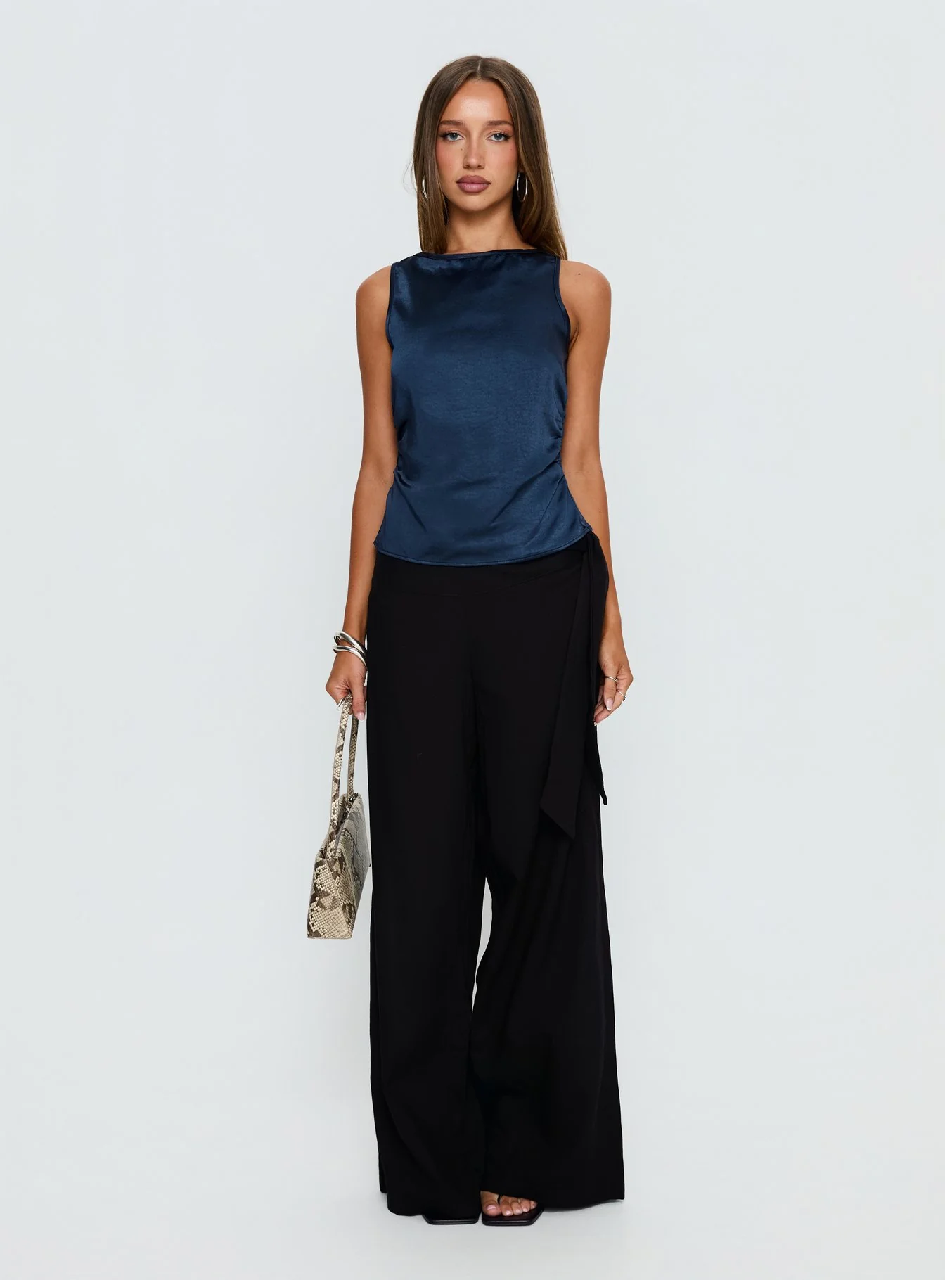 Jennisa Backless Satin Top Navy