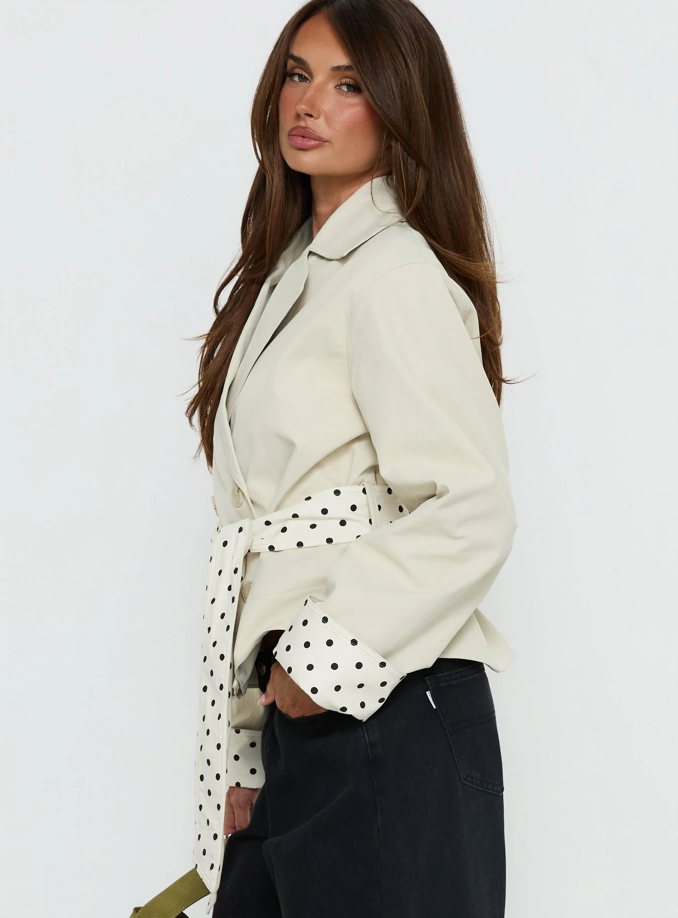 Meriana Cropped Trench Beige Polka Dot