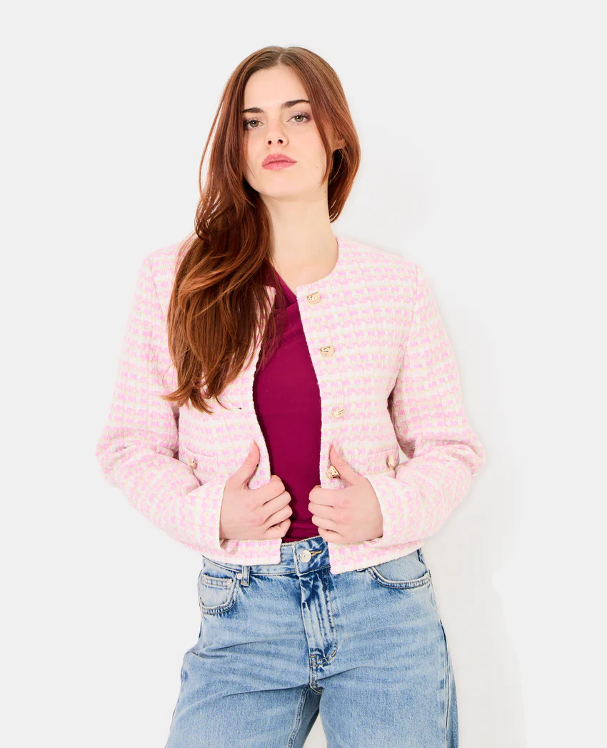 Pimkie Veste droite en tweed avec boutons fantaisie