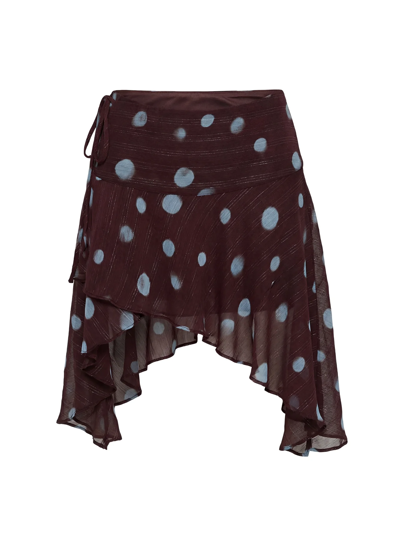 Hevenna Asymmetrical Chiffon Mini Skirt Brown / Blue Polka