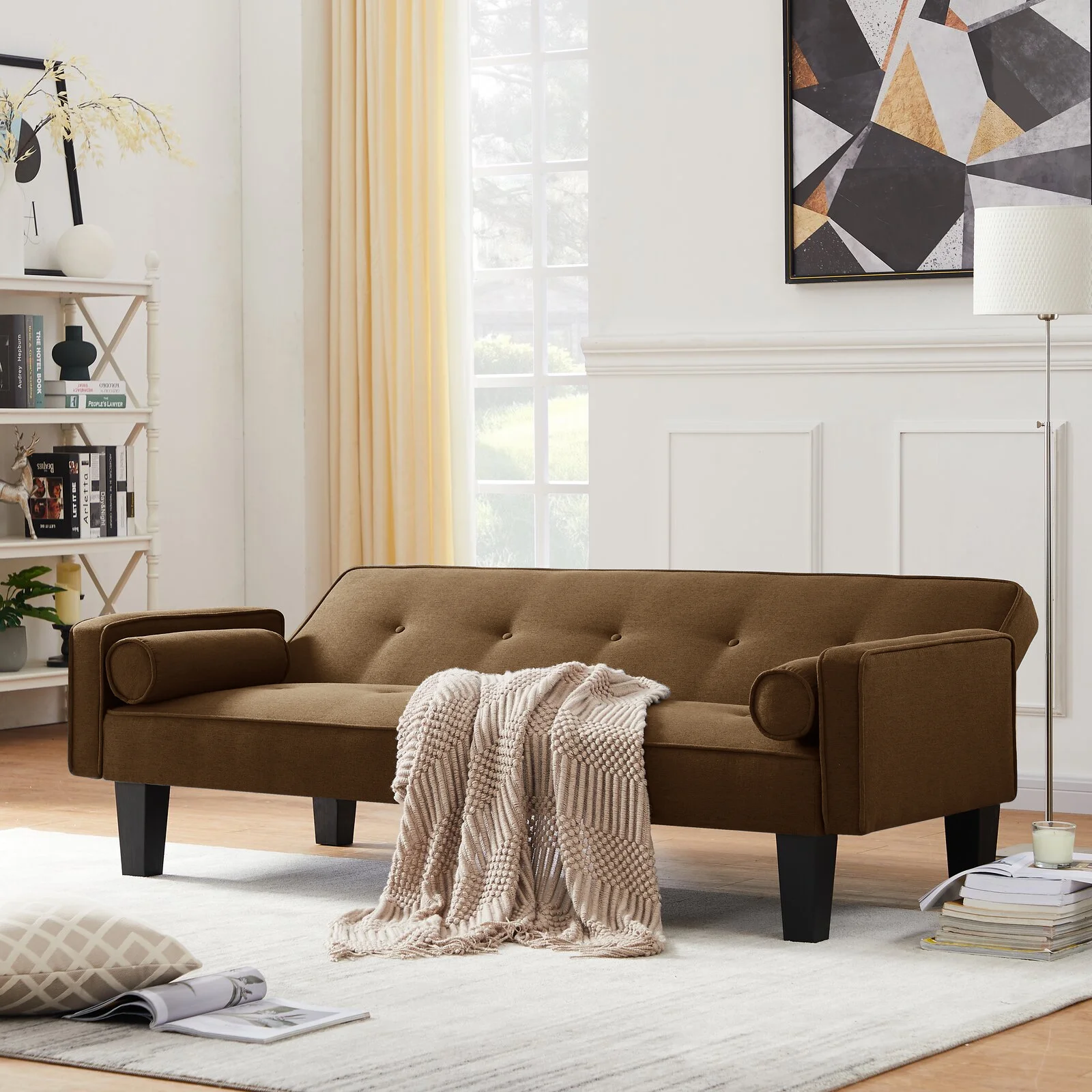 72" Convertible Loveseat Sofa Bed Sleeper Daybed, Modern Upholstered Folding Recliner, Small Futon Sofa for Living Room Apartment Office, Gray 02