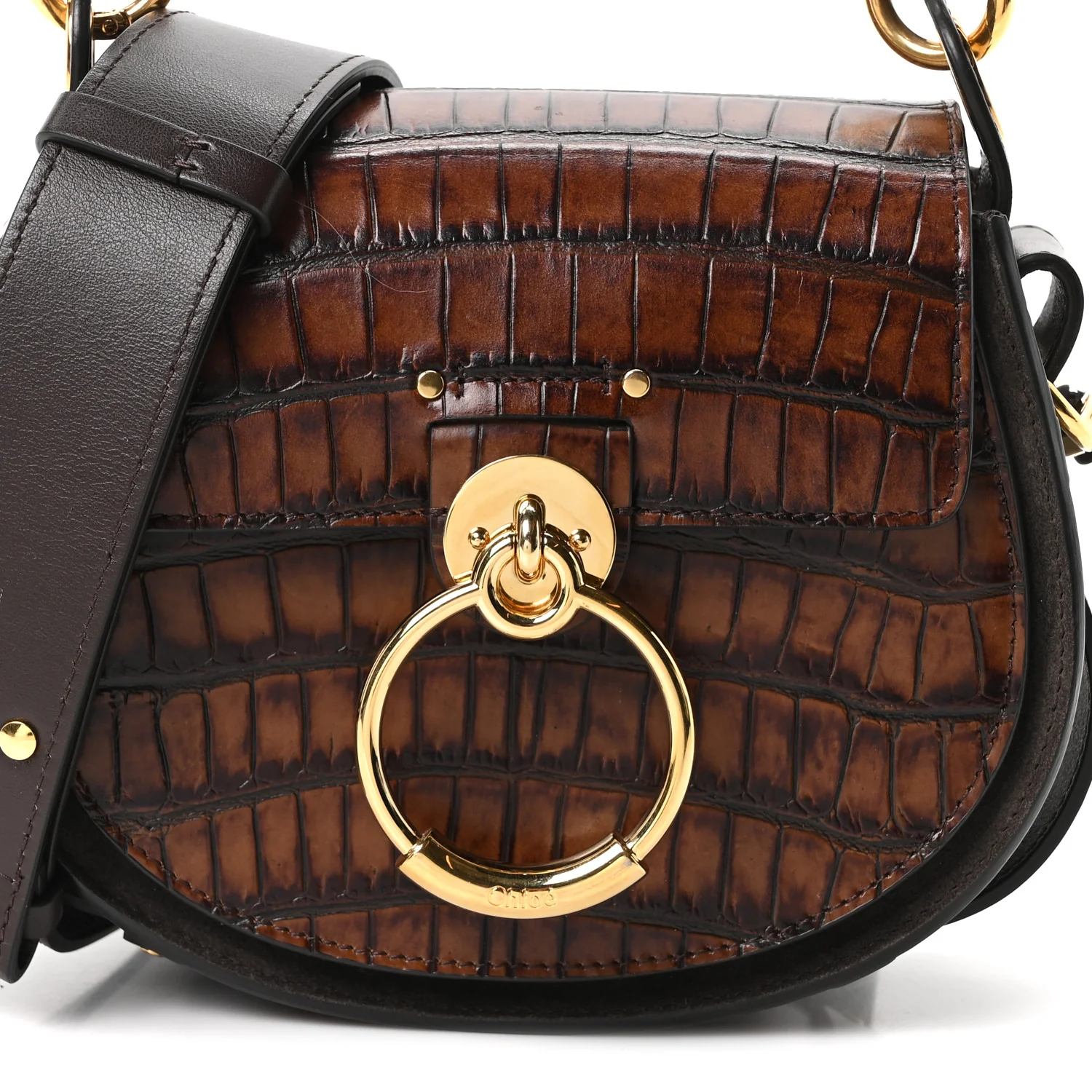 Calfskin Crocodile Embossed Small Tess Bag Dark Ebony - Top Club