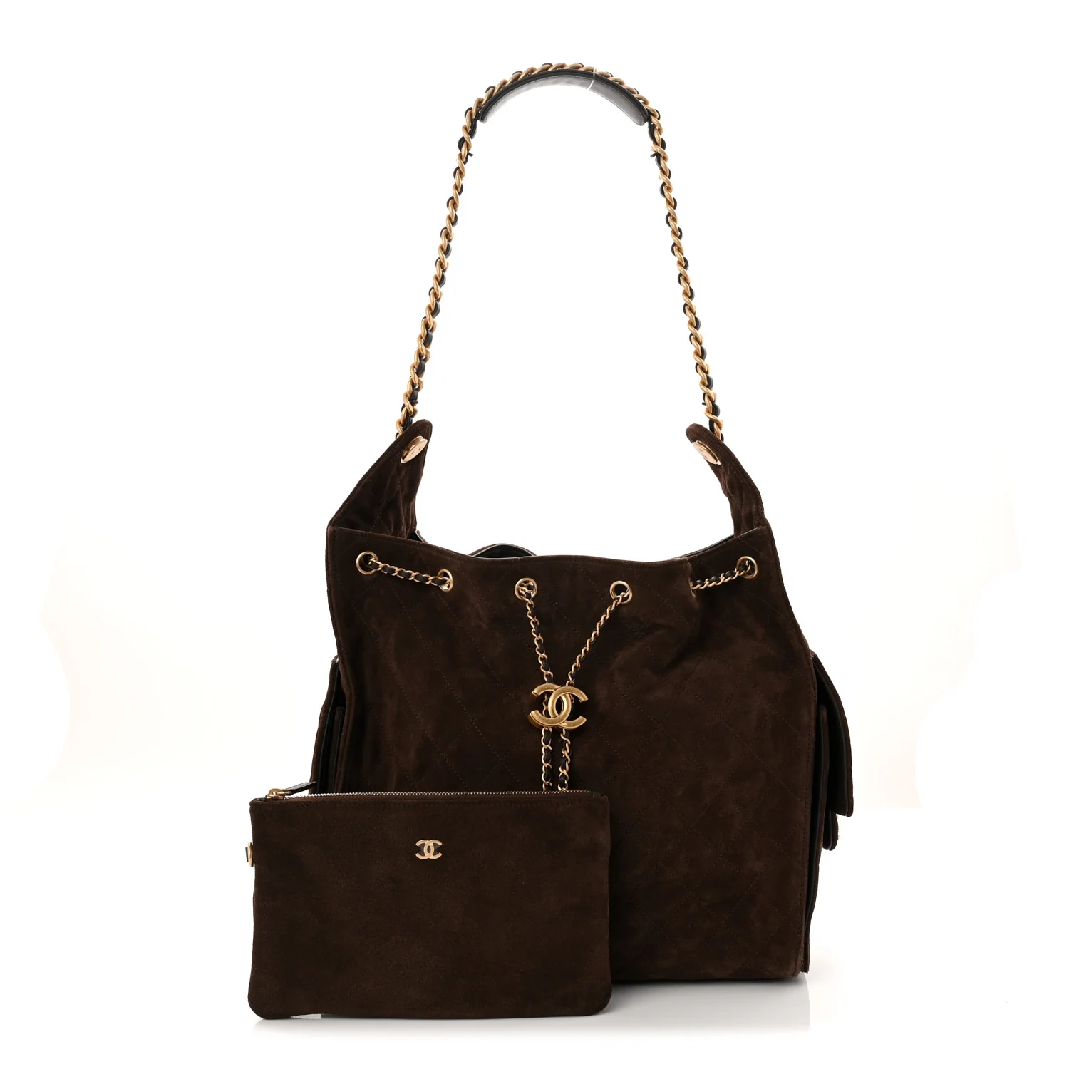 Suede Quilted Medium Chanel 25 Handbag Dark Brown - Top Club