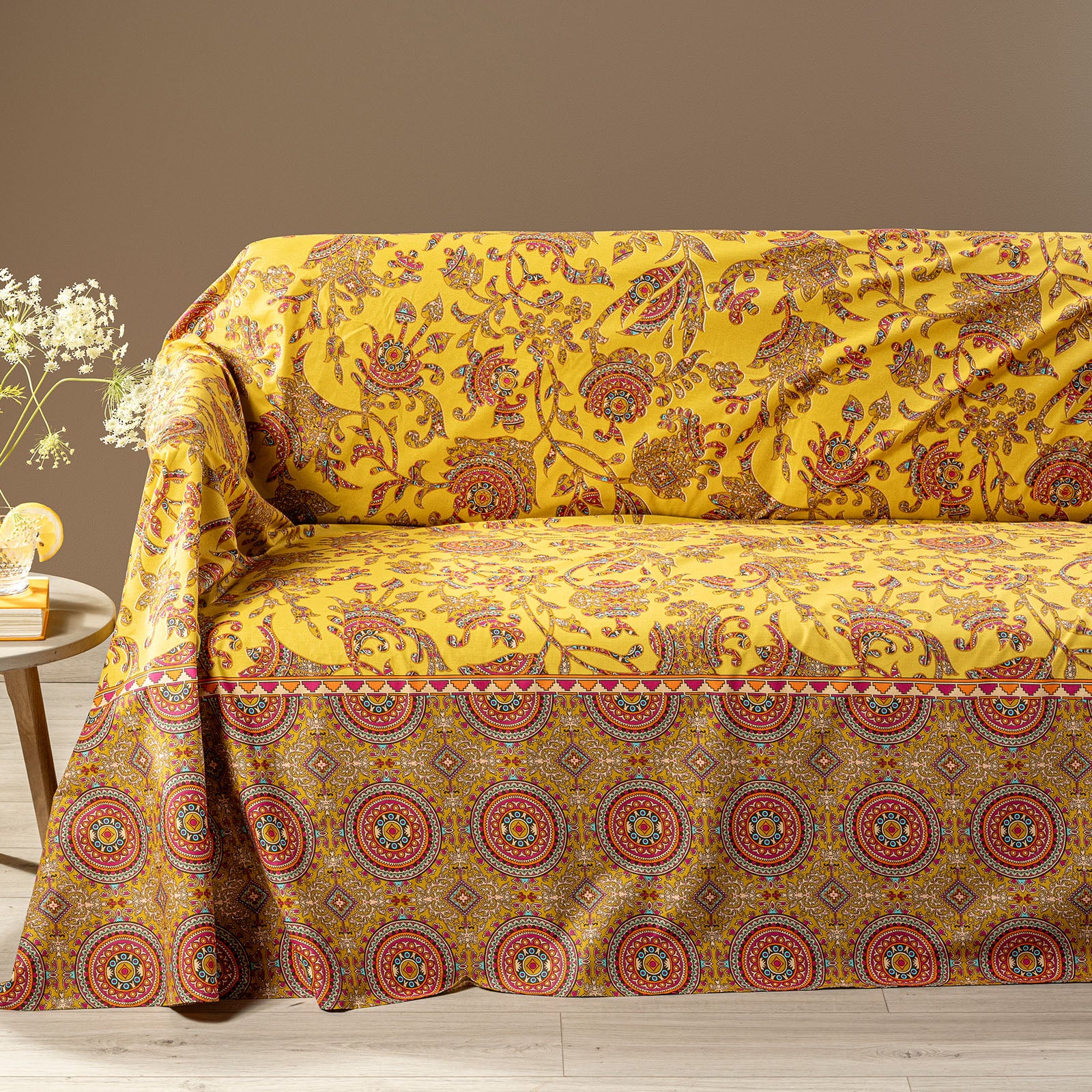 Telo Arredo Copridivano Grandecor In Cotone Milos Matrimoniale Oro Caleffi