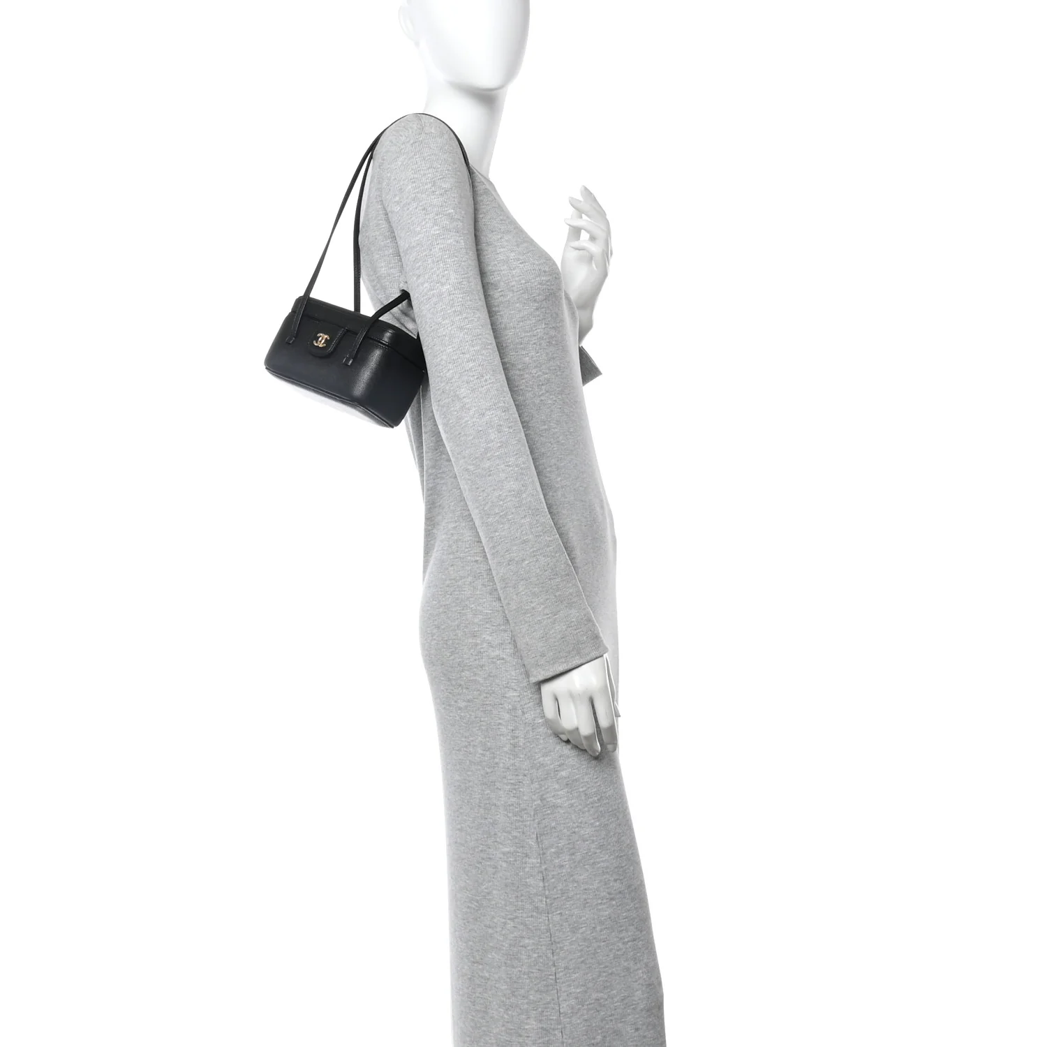Shiny Caviar Preppy Coco Long Vanity With Strap Black - Top Club