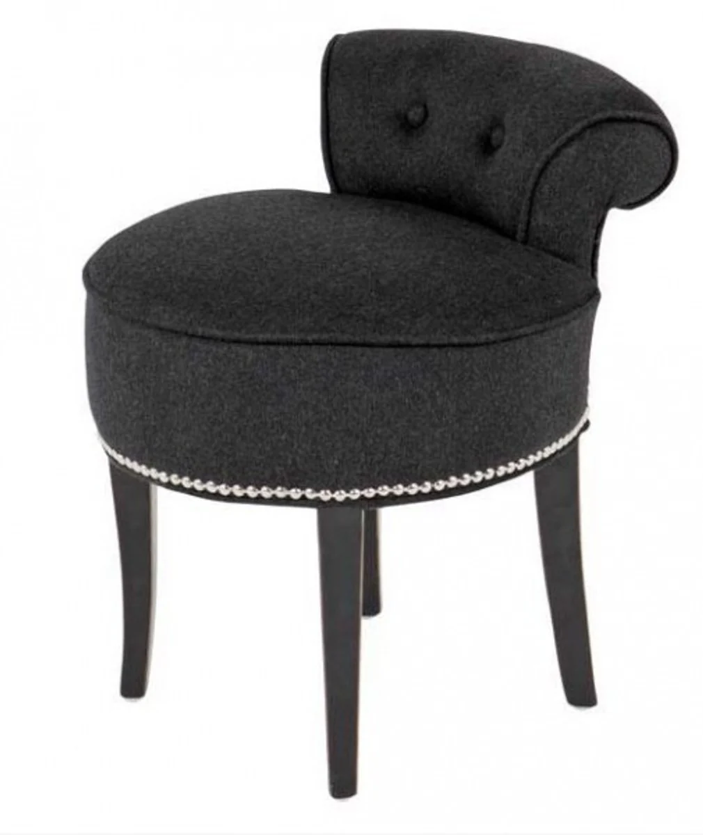 Designer stool chair made of solid oak wood dark gray / black - Chesterfield colonial style shabby country house baroque dressing table chair furniture