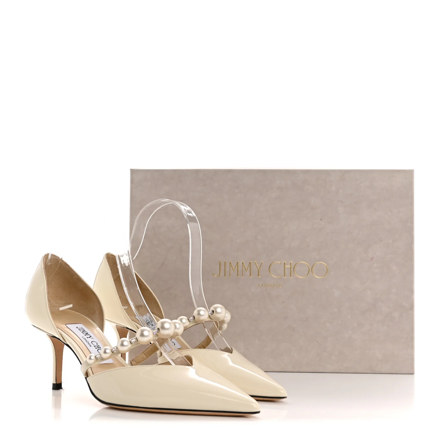 Patent Pearl Embellished Aurelie 65 Pumps 37 Latte White - Top Club