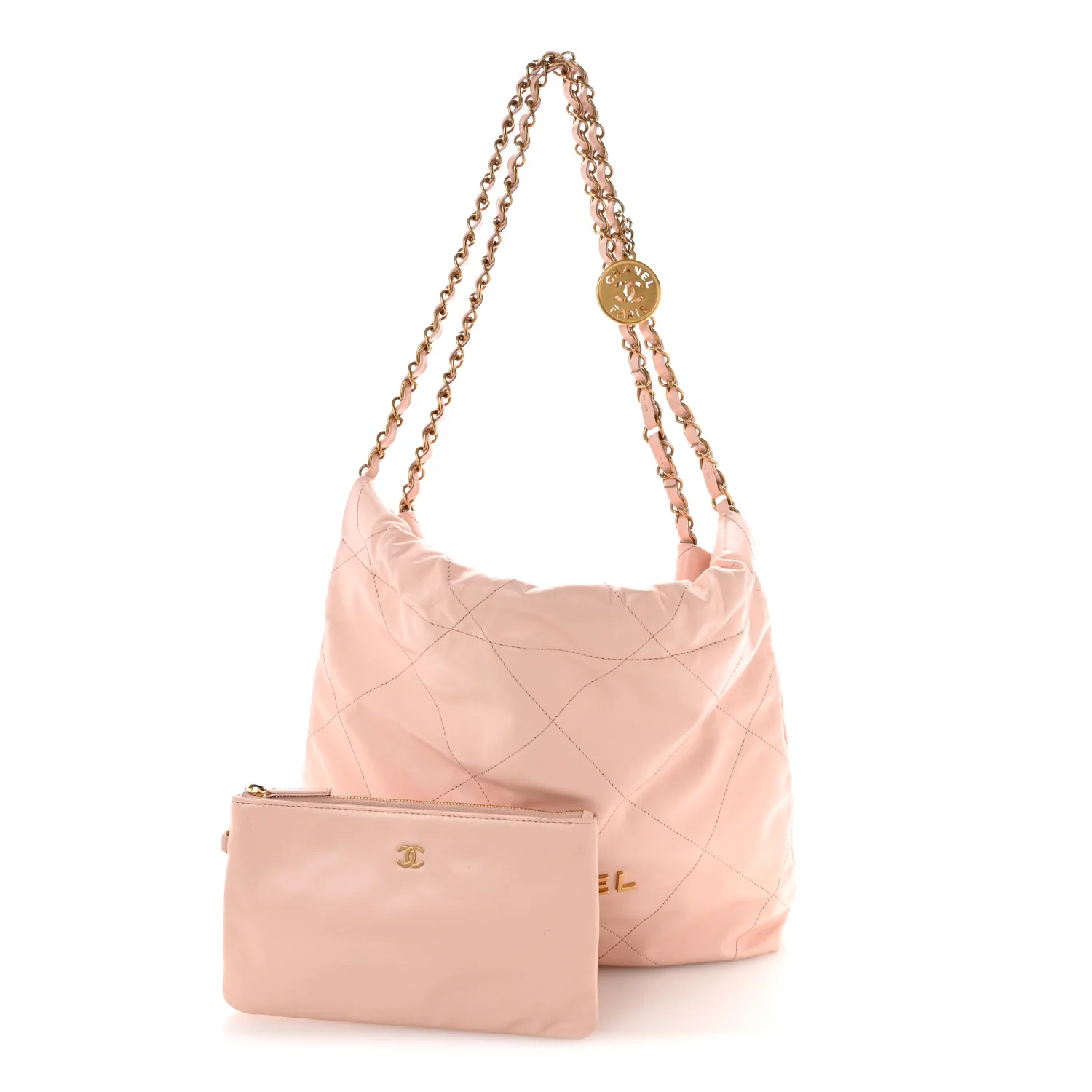 Shiny Calfskin Quilted Small Chanel 22 Light Pink - Top Club