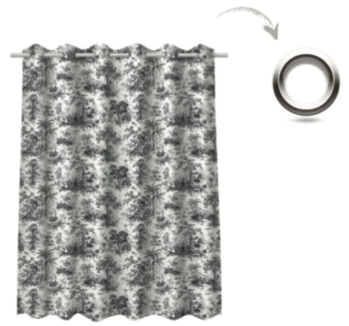 Luxury curtain set jungle white / black 250 x H. 290 cm - Printed linen & velvet curtains - Eyelet curtains - Sliding curtains - Living room bedroom curtains