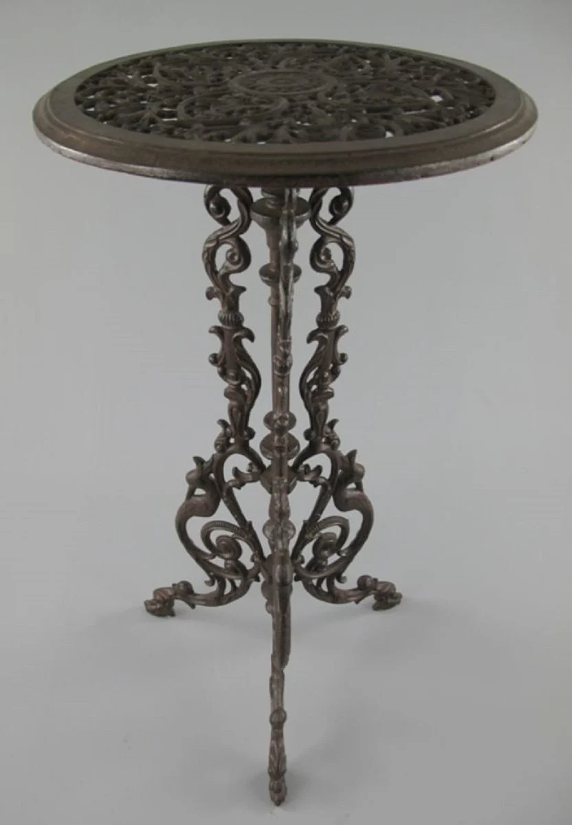 Art Nouveau garden side table antique brown Ø 36 x H. 70 cm - Round garden metal table - Round flower table - Baroque & Art Nouveau garden furniture