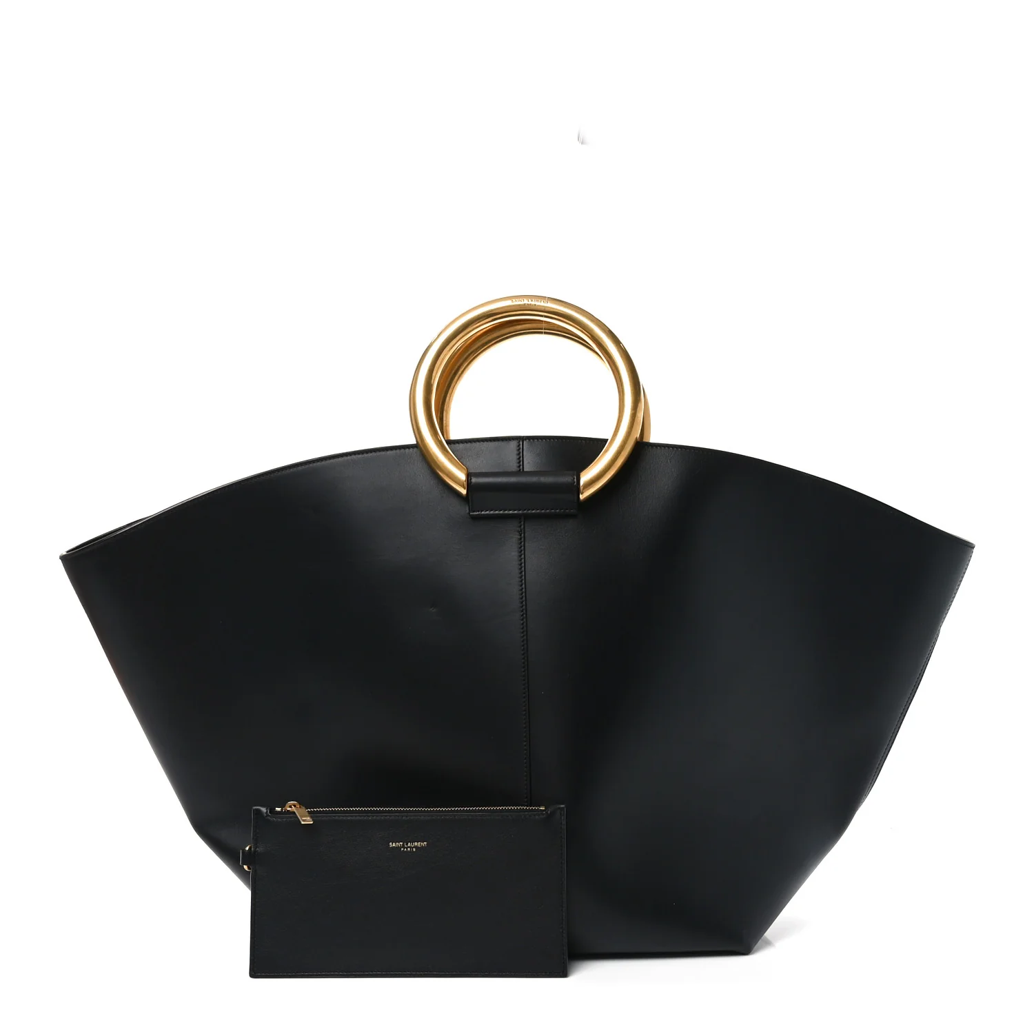 Smooth Calfskin Maxi Trapezoid Shopping Tote Black - Top Club
