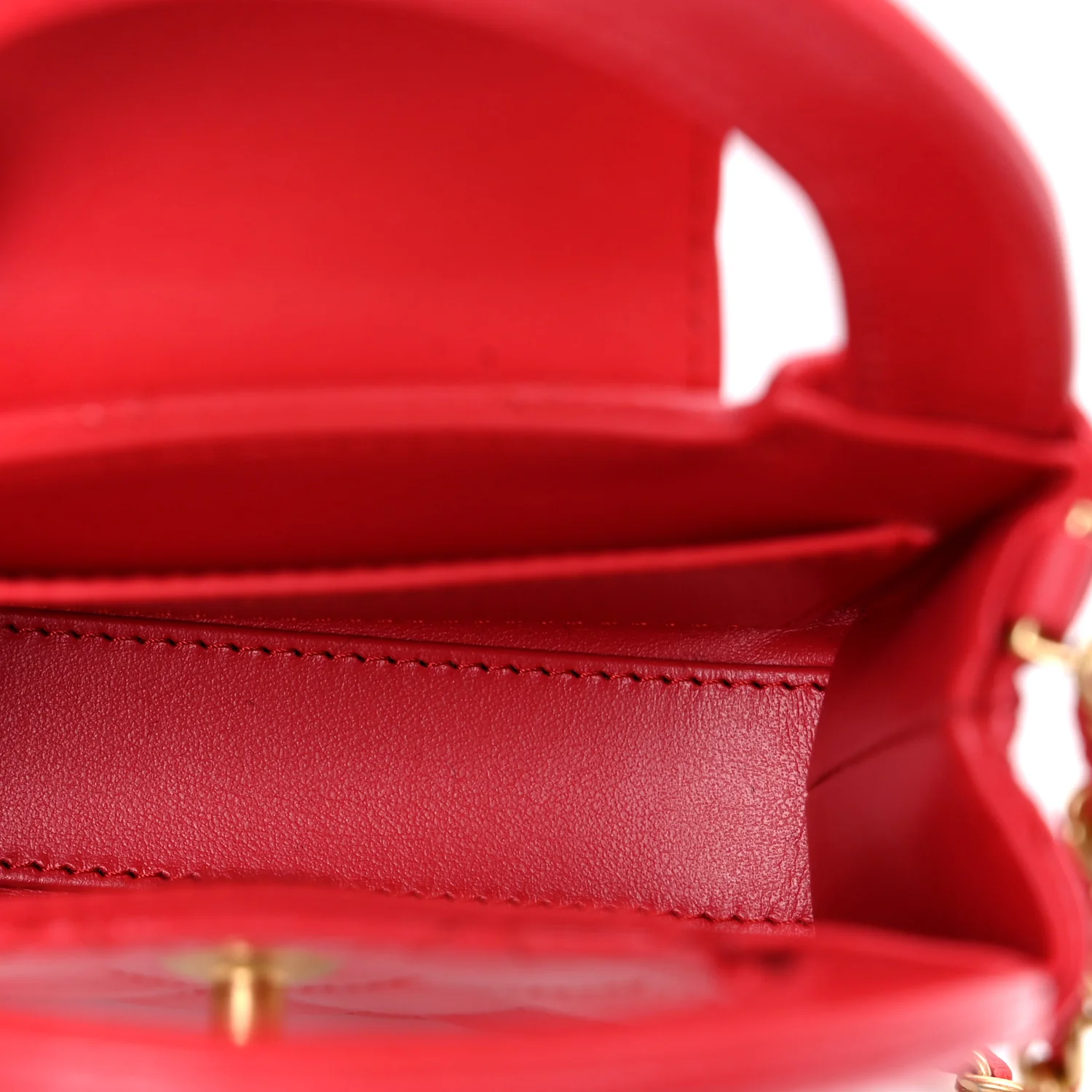 Shiny Aged Calfskin Quilted Mini Nano Kelly Shopper Red - Top Club