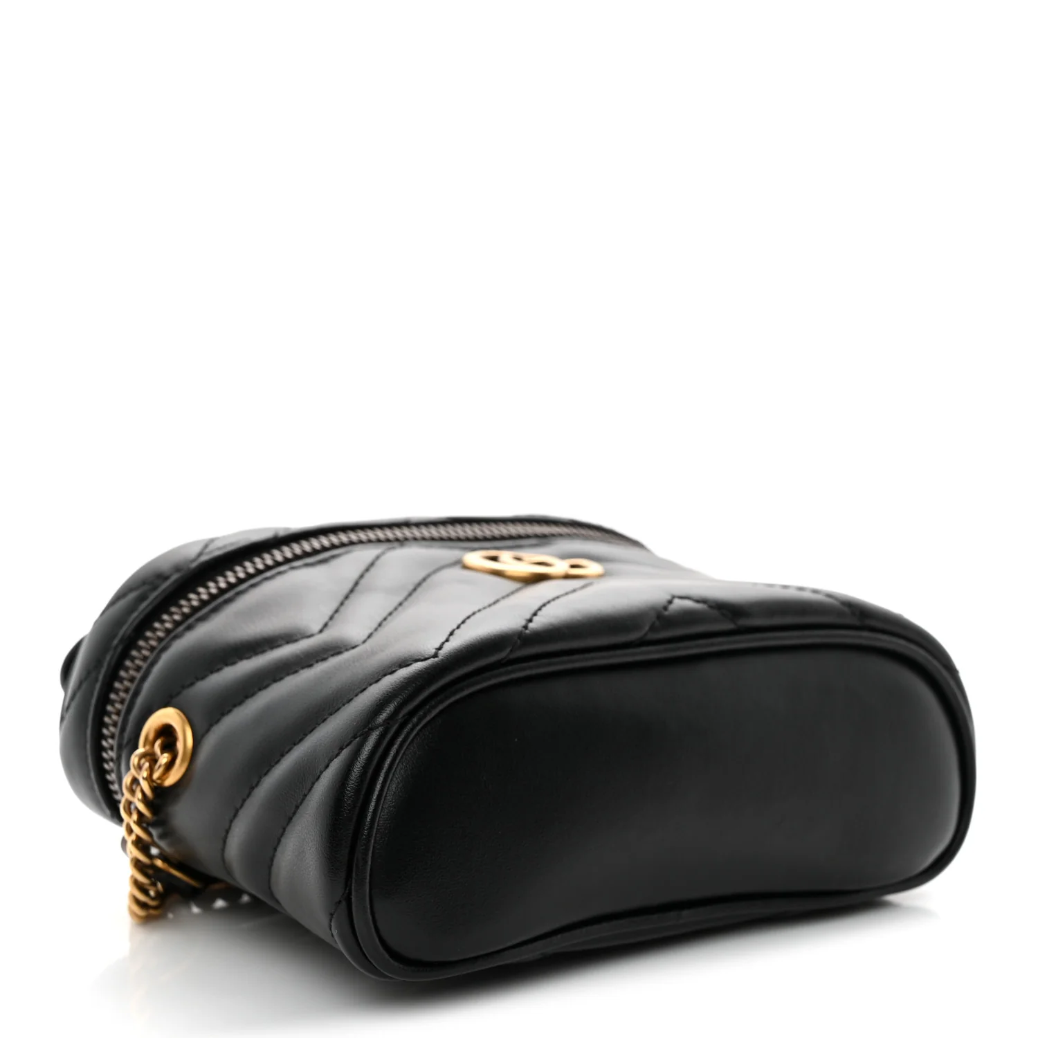 Calfskin Matelasse Chevron Mini GG Marmont Top Handle Bag Black - Top Club