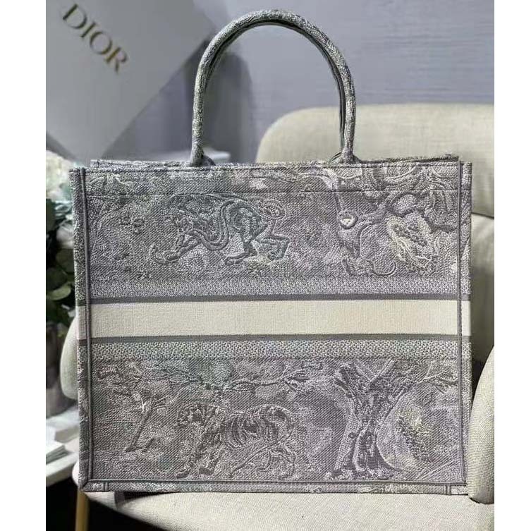 CD Unisex CD Large CD Book Tote Gray Toile De Jouy Embroidery - Top Club