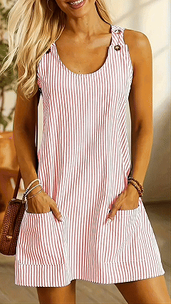 Women's Adjustable Strap Striped Loose Overall Mini Dress - Nordfashionstorm - Women's Clothing, Fashion for You - Nordfashionstorm.com