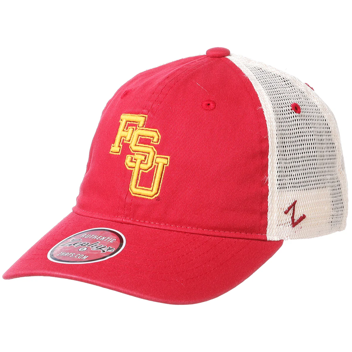 Zephyr College Vault Stacked FSU Adjustable Relaxed Fit Mesh Trucker Hat - Garnet - MoB Apparel