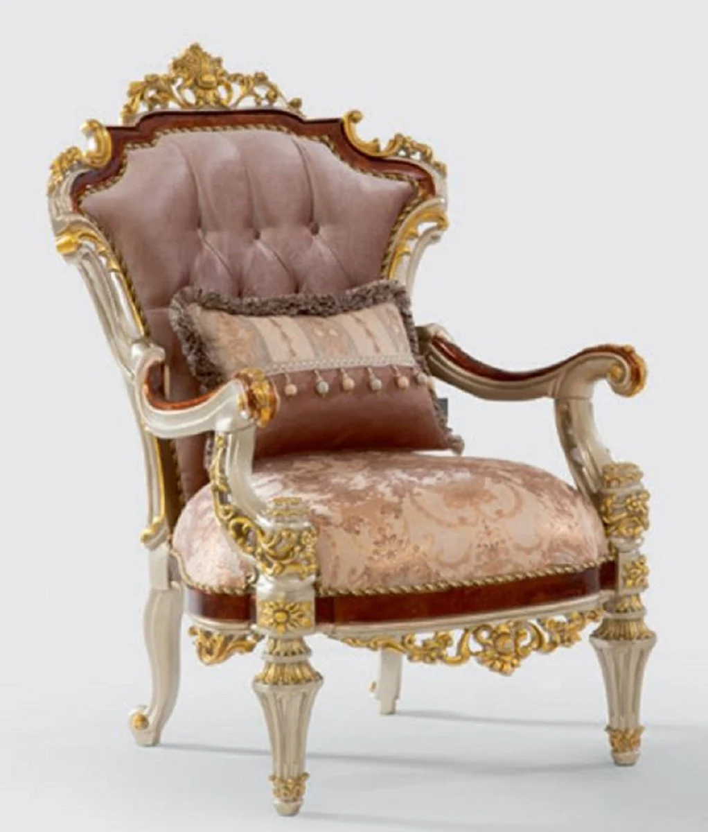 Luxury Baroque Living Room Set Pink / Brown / Silver / Gold - 2 Sofas & 2 Armchairs & 1 Coffee Table - Handmade Living Room Furniture in Baroque Style - Noble & Magnificent