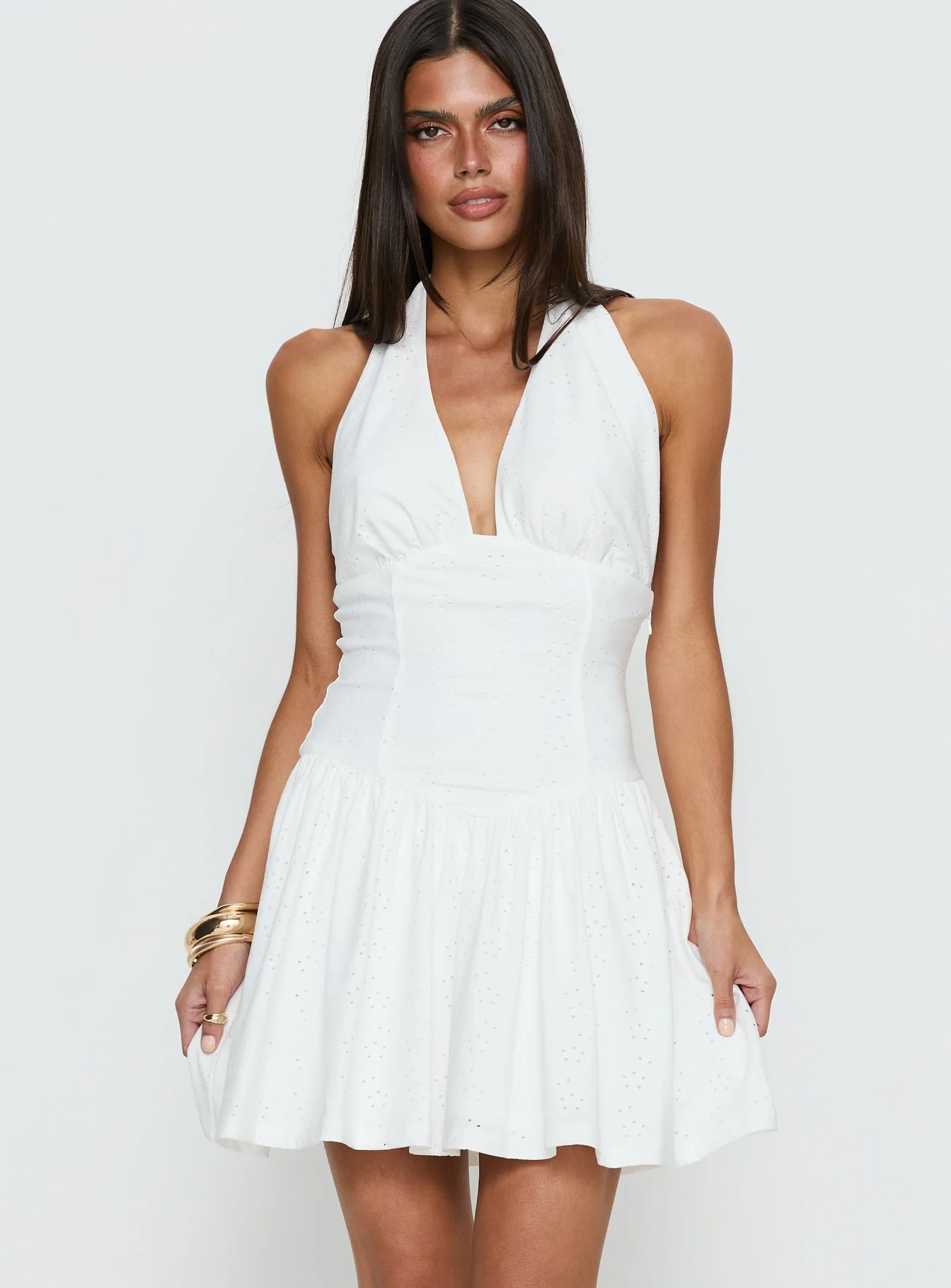 Imojen Halter Mini Dress White
