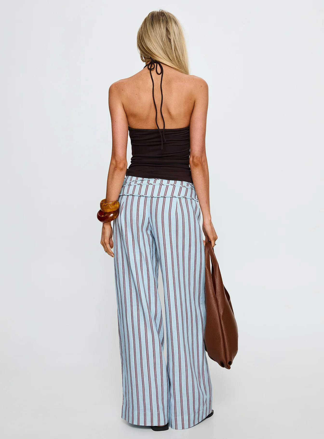 Silver Moon Linen Blend Tie Pants Blue / Maroon Stripe