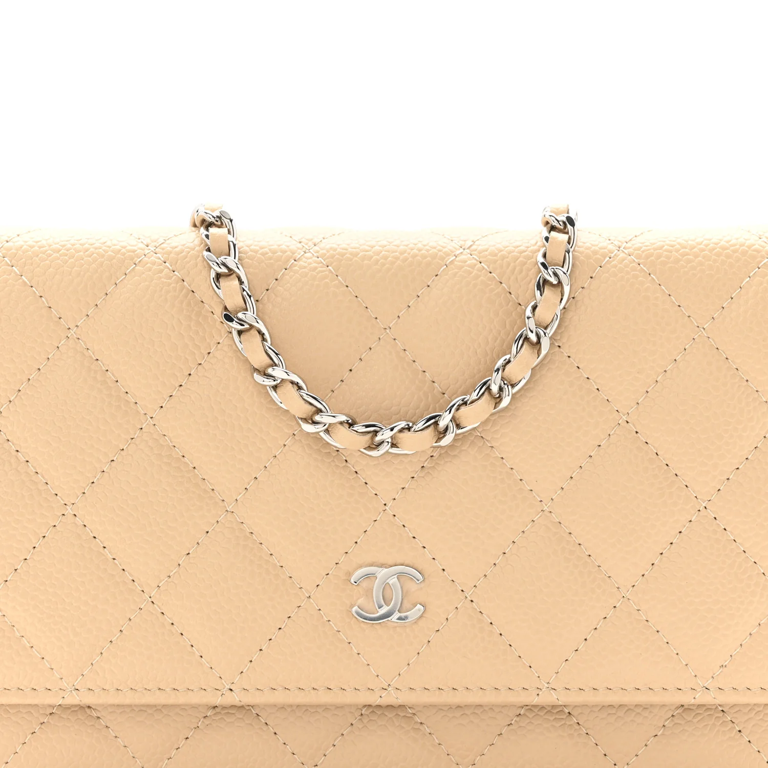 Caviar Quilted Wallet on Chain WOC Beige - Top Club