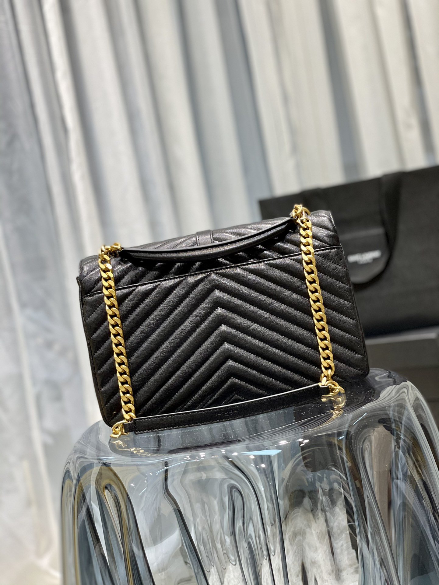 Y College Large Chain Bag Black With Gold Hardware - Top Club