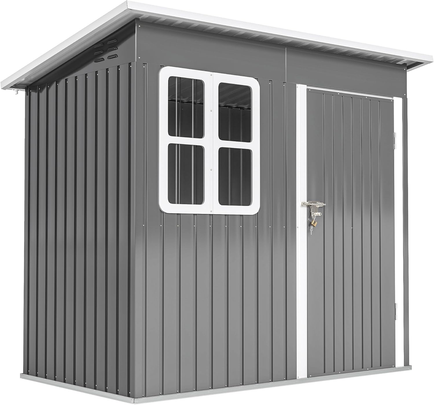 Outsunny Casetta da Giardino Porta Attrezzi in Lamiera Acciaio Zincato, 2.55m² Capanno da Giardino con Porta Blocco Tetto Inclinato, Capannone per Prato, Patio, Cortile, Esterno, 221x133x190cm, Grigio