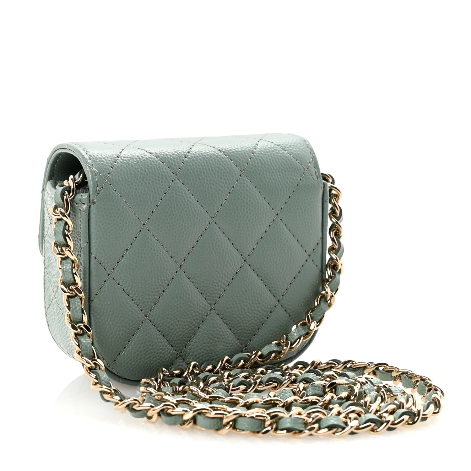Caviar Quilted Mini Clutch With Chain Light Green - Top Club