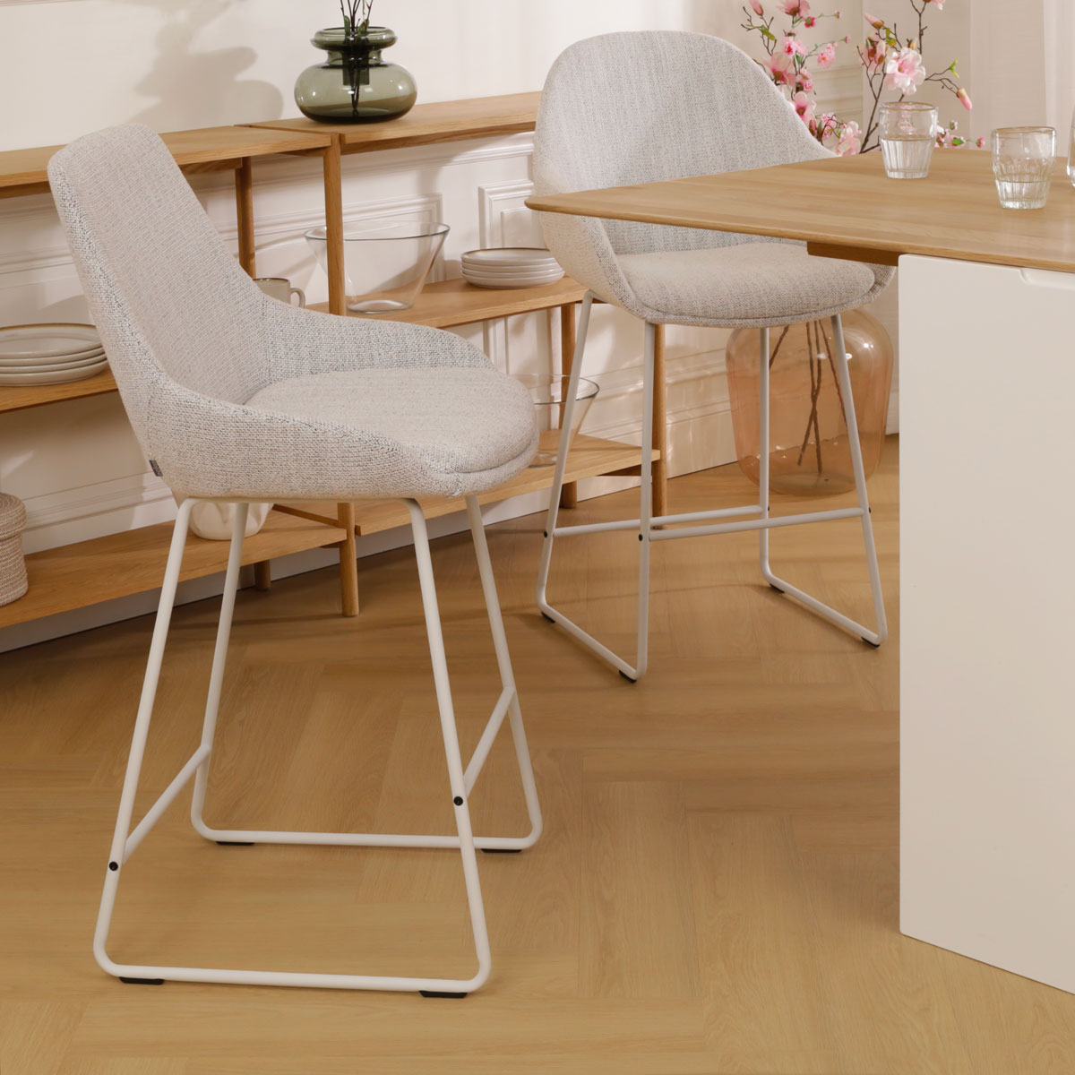Barkruk Nino-Isa grjis beige gemêleerd - wit 75 cm