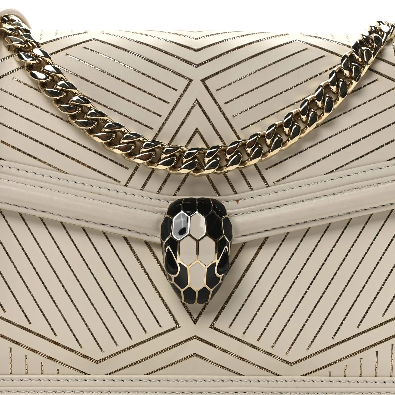 Nappa Serpenti Forever Chain Diamond Blast Shoulder Bag Ivory Gold - Top Club