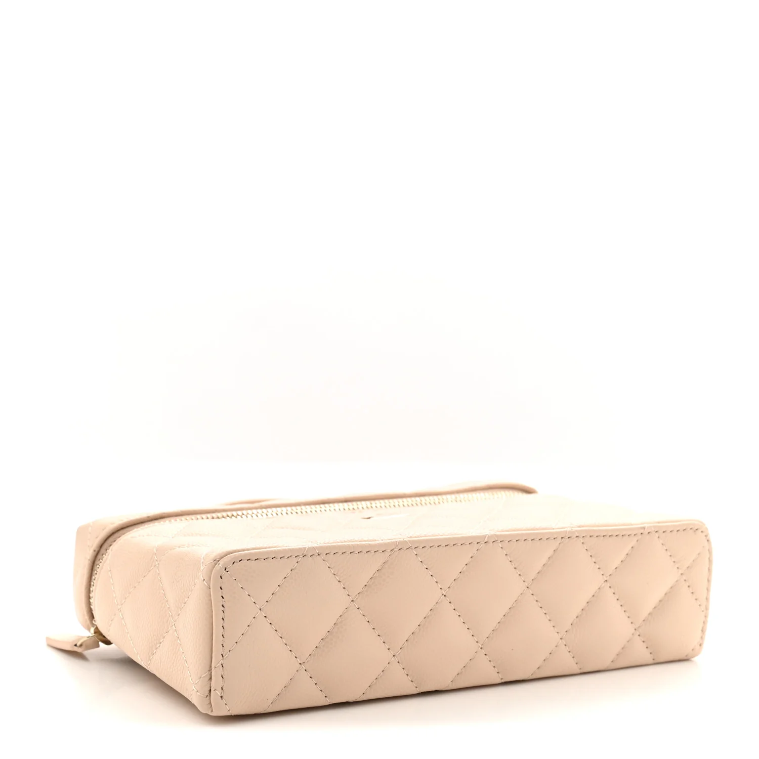 Caviar Quilted Top Handle Slim Vanity With Chain Beige - Top Club