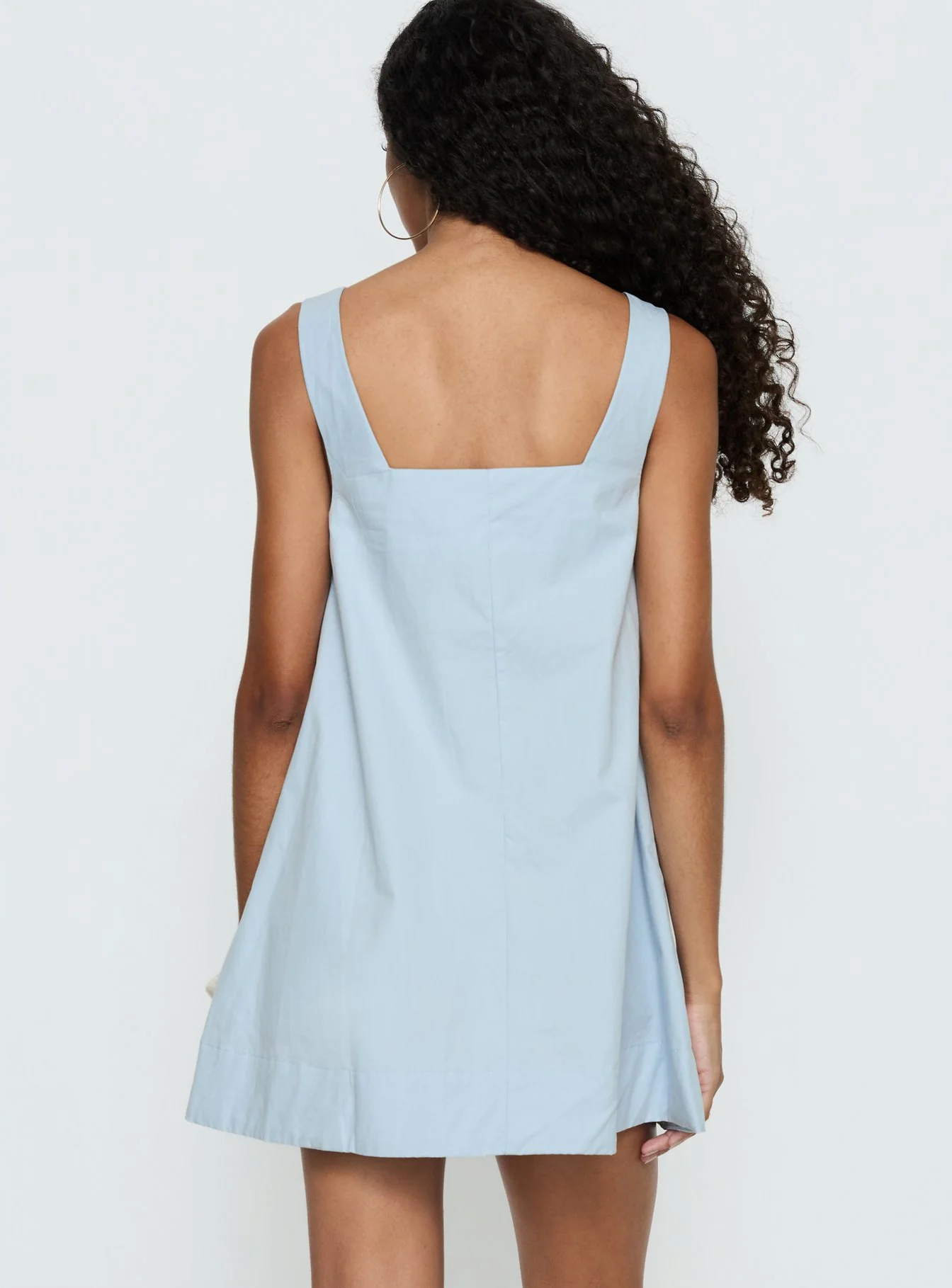 Barbel Square Neck Tie Detail Mini Dress Blue