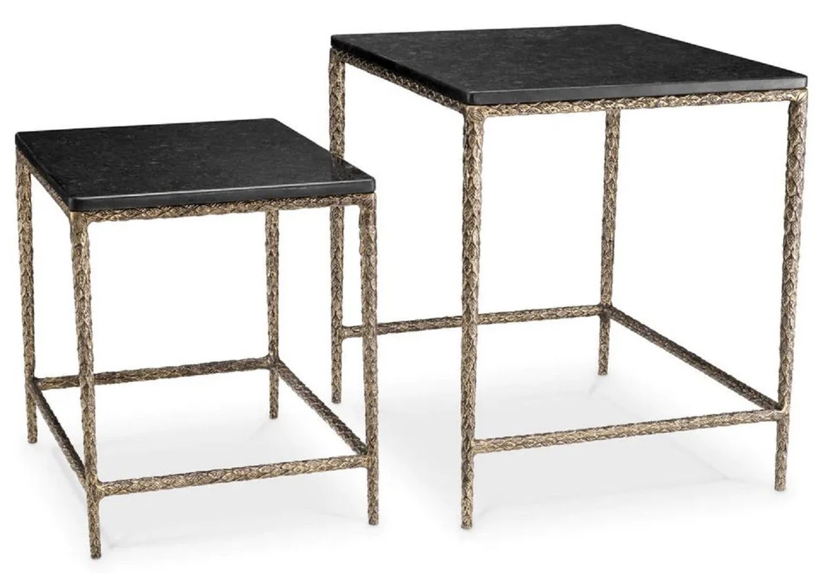 Luxury Side Table Set Vintage Brass / Black - Luxury Living Room & Hotel Furniture