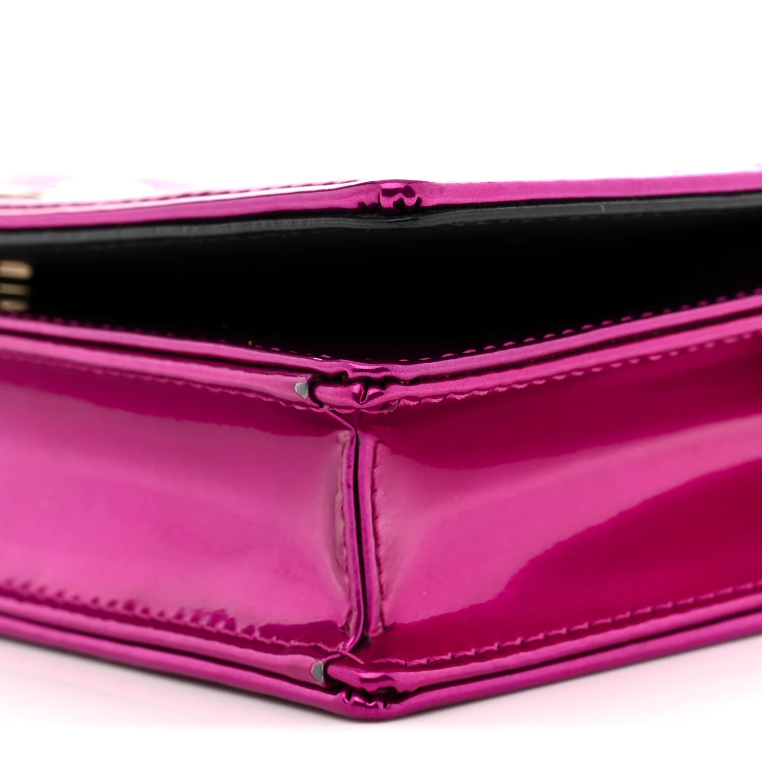 Metallic Patent Micro-Cannage Diorama Wallet on Chain Pouch Pink - Top Club