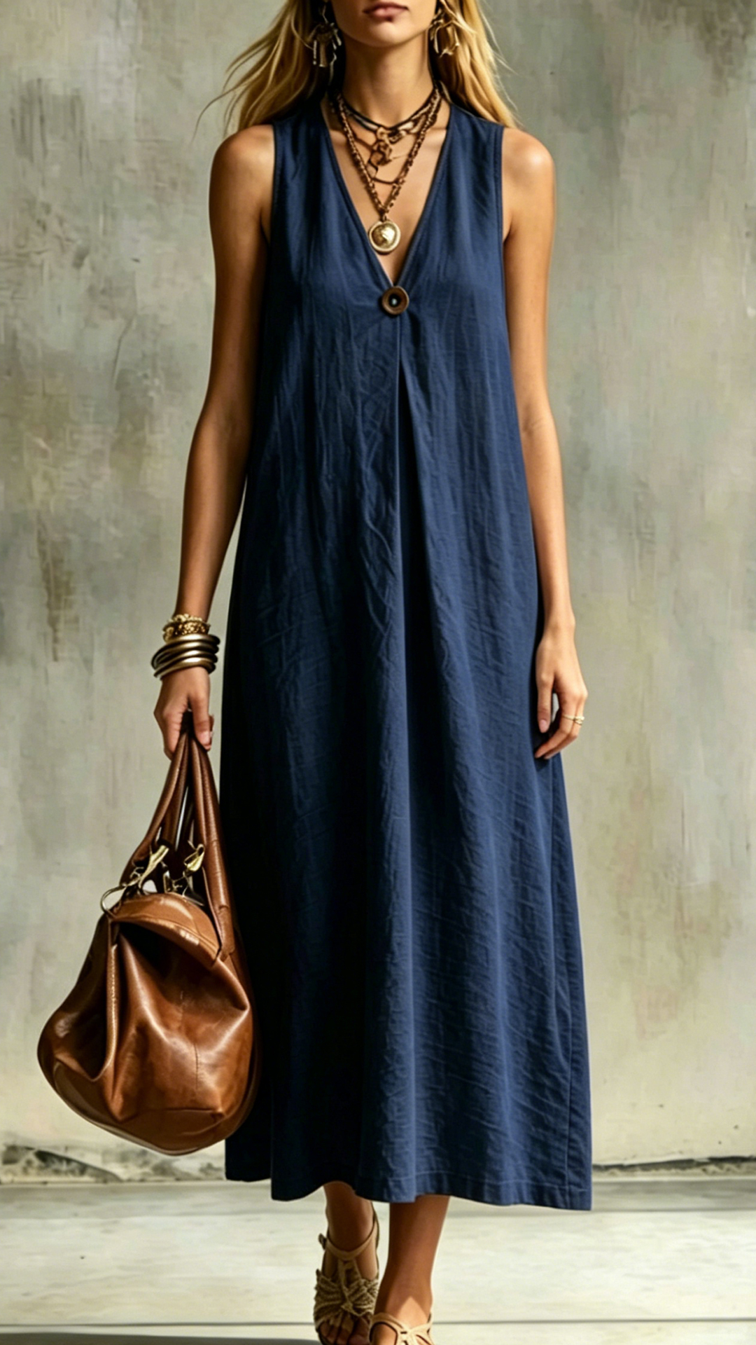 Women's Cotton-Blend V-Neck Loose Sleeveless Dress - Nordfashionstorm - Women's Clothing, Fashion for You - Nordfashionstorm.com