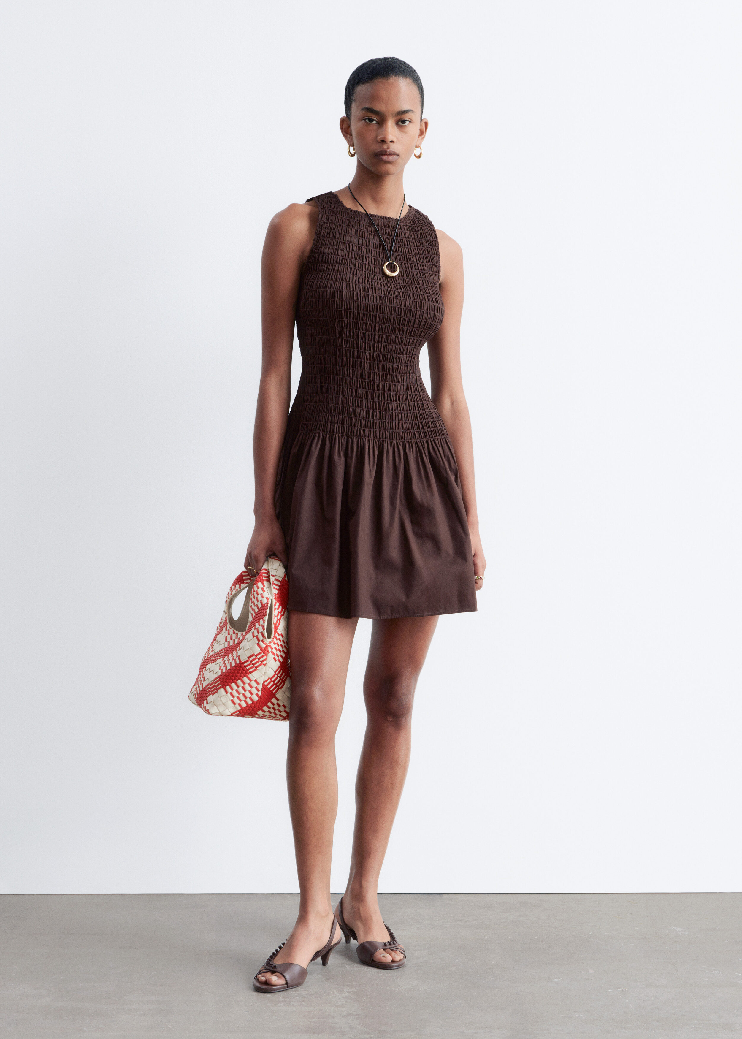 & Other Stories SMOCKED COTTON POPLIN MINI DRESS