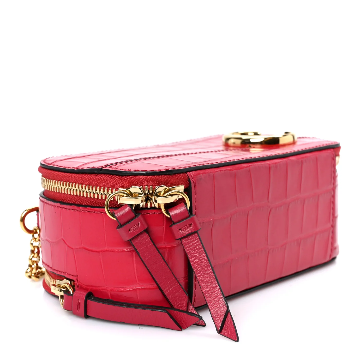 Calfskin Crocodile Embossed Mini C Vanity Bag Red - Top Club