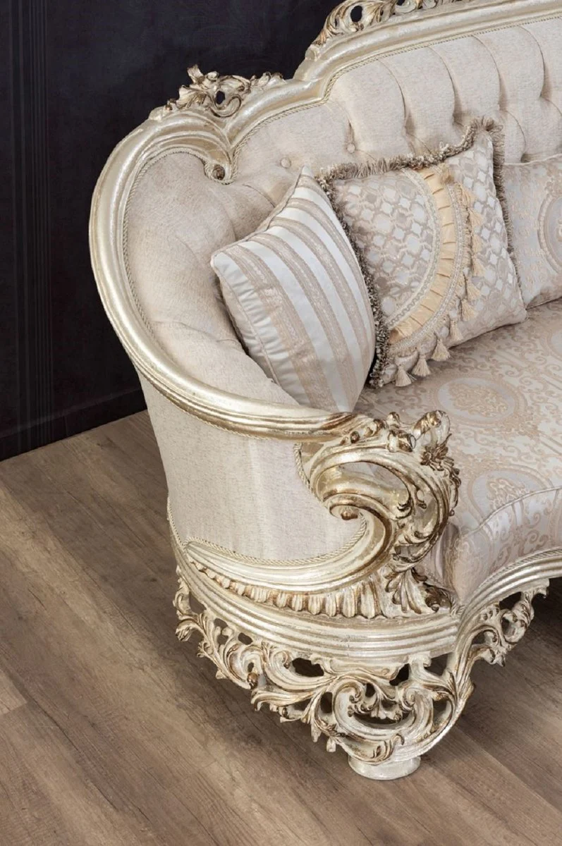 Luxury Baroque Living Room Set Cream / Beige / Antique Gold - 2 Sofas & 2 Armchairs & 1 Coffee Table - Handcrafted Living Room Furniture in Baroque Style - Noble & Magnificent