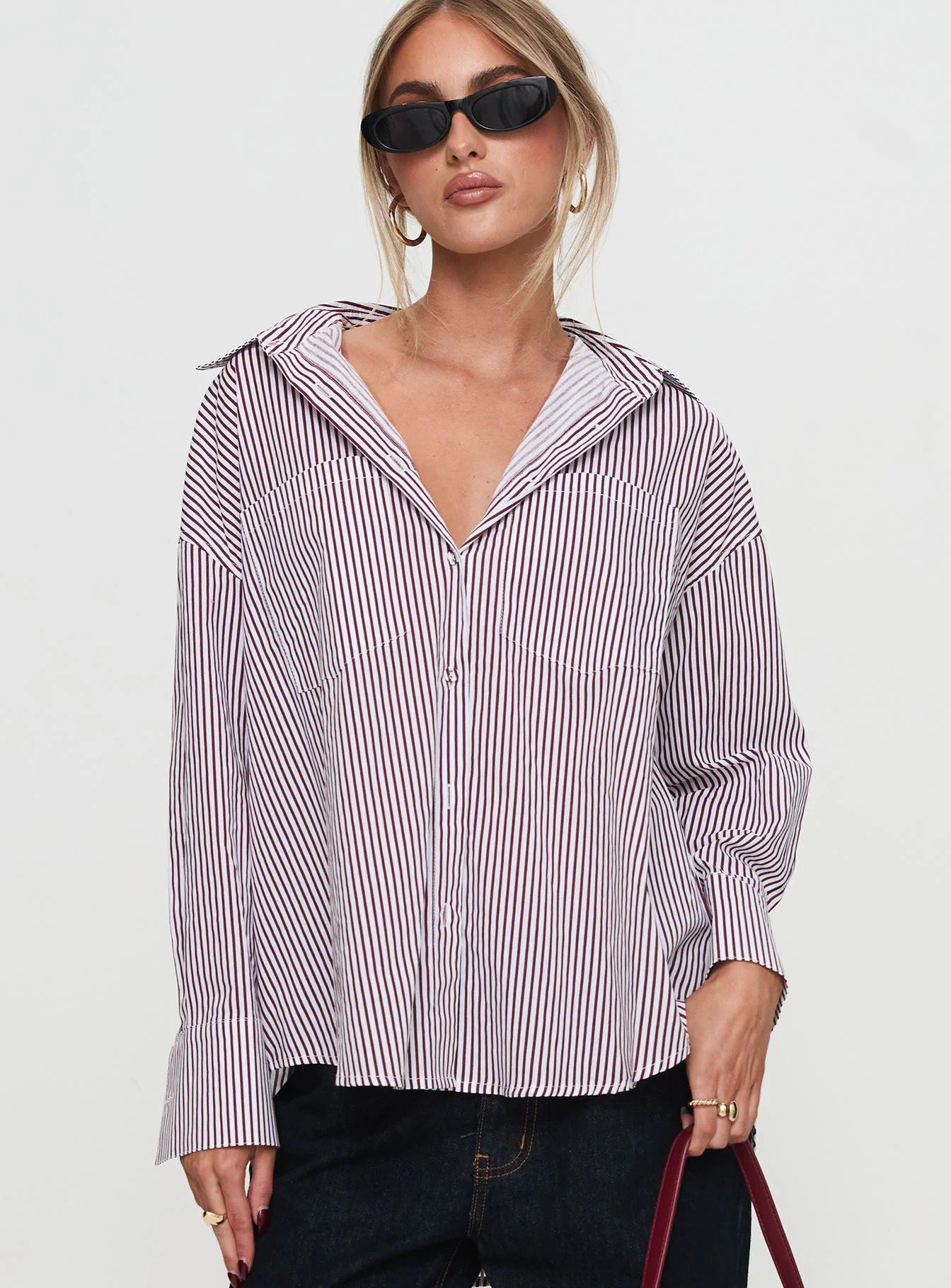 Takes You Far Shirt Burgundy Stripe