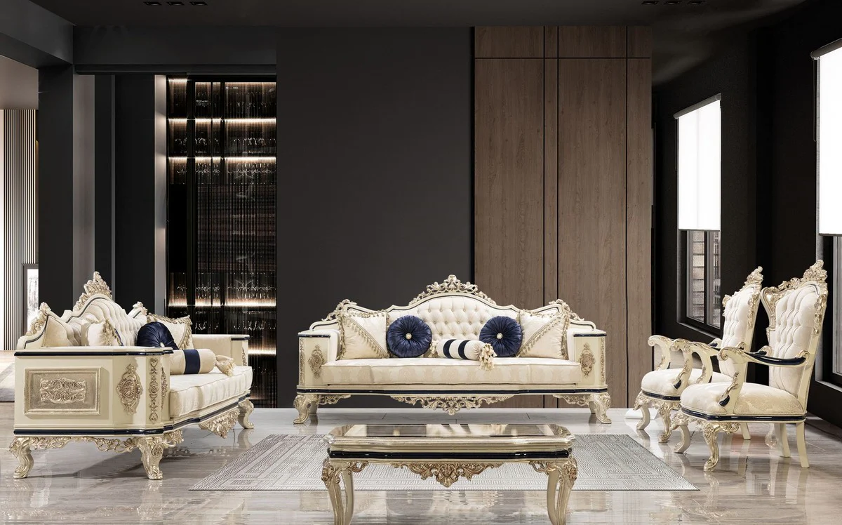 Luxury Baroque Coffee Table Antique Gold / Cream / Black - Rectangular Baroque Style Living Room Table - Baroque Style Living Room Furniture - Baroque Furniture - Luxury Baroque Style Furniture